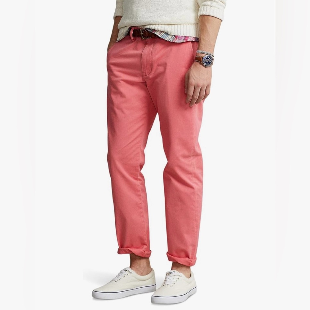 Polo Ralph Lauren Men's Straight-Fit Stretch Salmon Chino Pants Red Preppy 33/30